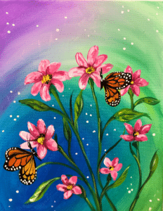 Image of painting called Butterfly Paradise Paint and Sip at Screwbean Brewing