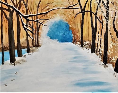 Image of painting called Take a Winter Walk at this fun Paint & Sip Evening!