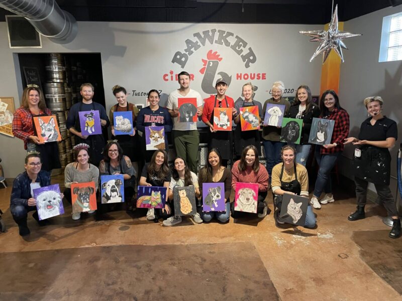 Immerse yourself in a world of creativity and fun at our Pet Portrait class. Whether you're on a date, with family or friends, or even as a couple, this indoor activity promises to be memorable. Let your artistic side shine as you paint away the stress of the day in a relaxed and social setting. Join us for a creative experience like no other! paint and sip