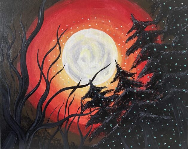 Spooky Moon paint and sip painting