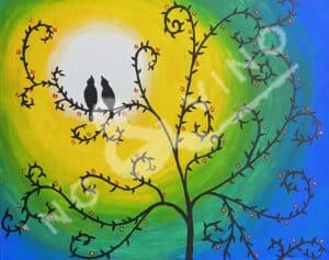 Image of painting called Paint and Sip- Two Love Birds in the Sunlight