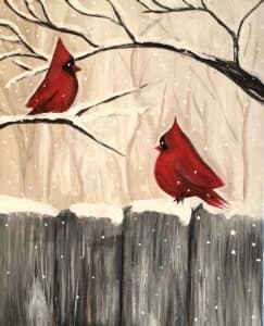 Image of painting called Red Robin (Cardinal) Paint and Sip at Hotel McCoy - Paint and Movie