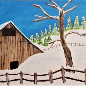 Old barn in the Snow painting