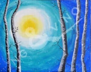 Image of painting called Winter Trees in the Snow- Paint and Sip