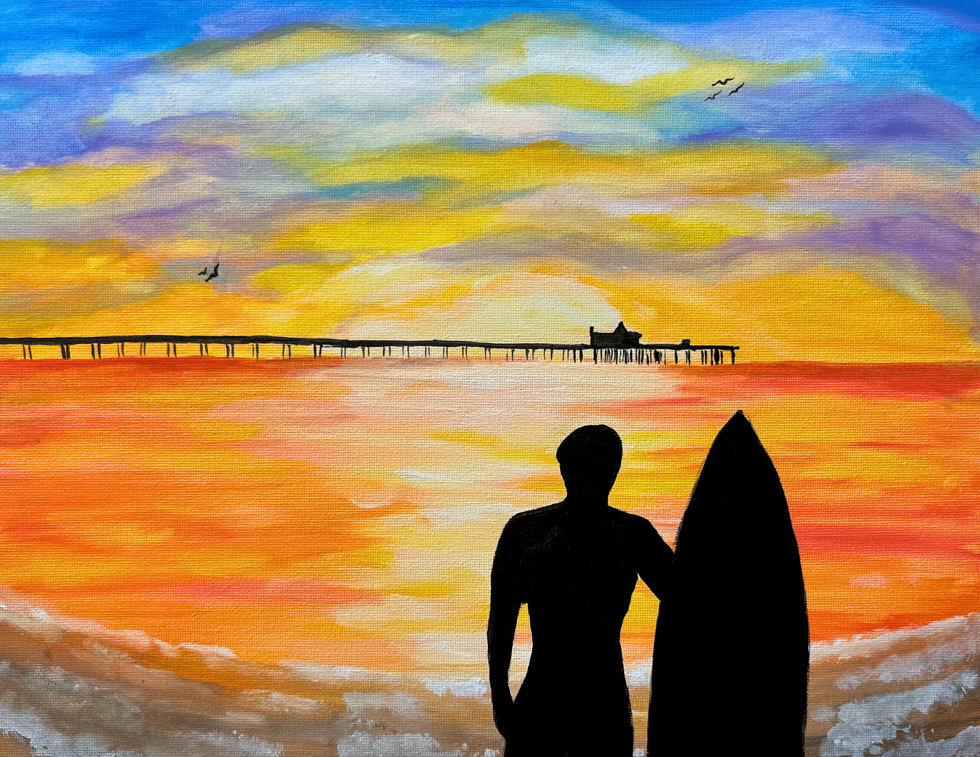 Surfer at Sunset - nm paint and sip