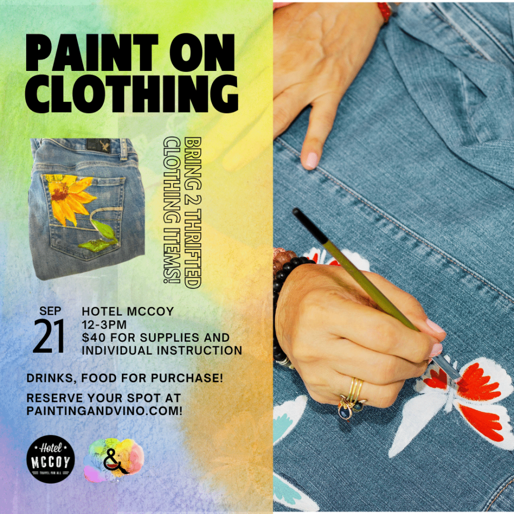 Immerse yourself in a world of creativity and fun at our paint recycled clothing class. Whether you're on a date, with family or friends, or even as a couple, this indoor activity promises to be memorable. Let your artistic side shine as you paint away the stress of the day in a relaxed and social setting. Join us for a creative experience like no other!