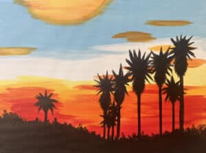 California Dreaming Sip and Paint sunset palm trees