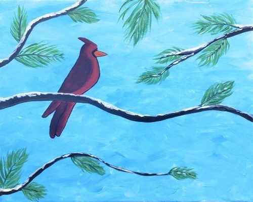 Image of painting called Let's look for a "Winter Cardinal" Paint & Sip Painting!