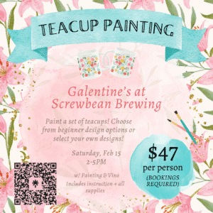 Image of painting called Galentine's Teacup Paint and Sip at Screwbean Brewing