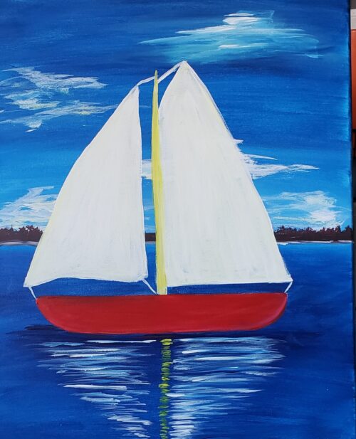 Sail boat on the Bay painting paint and sip