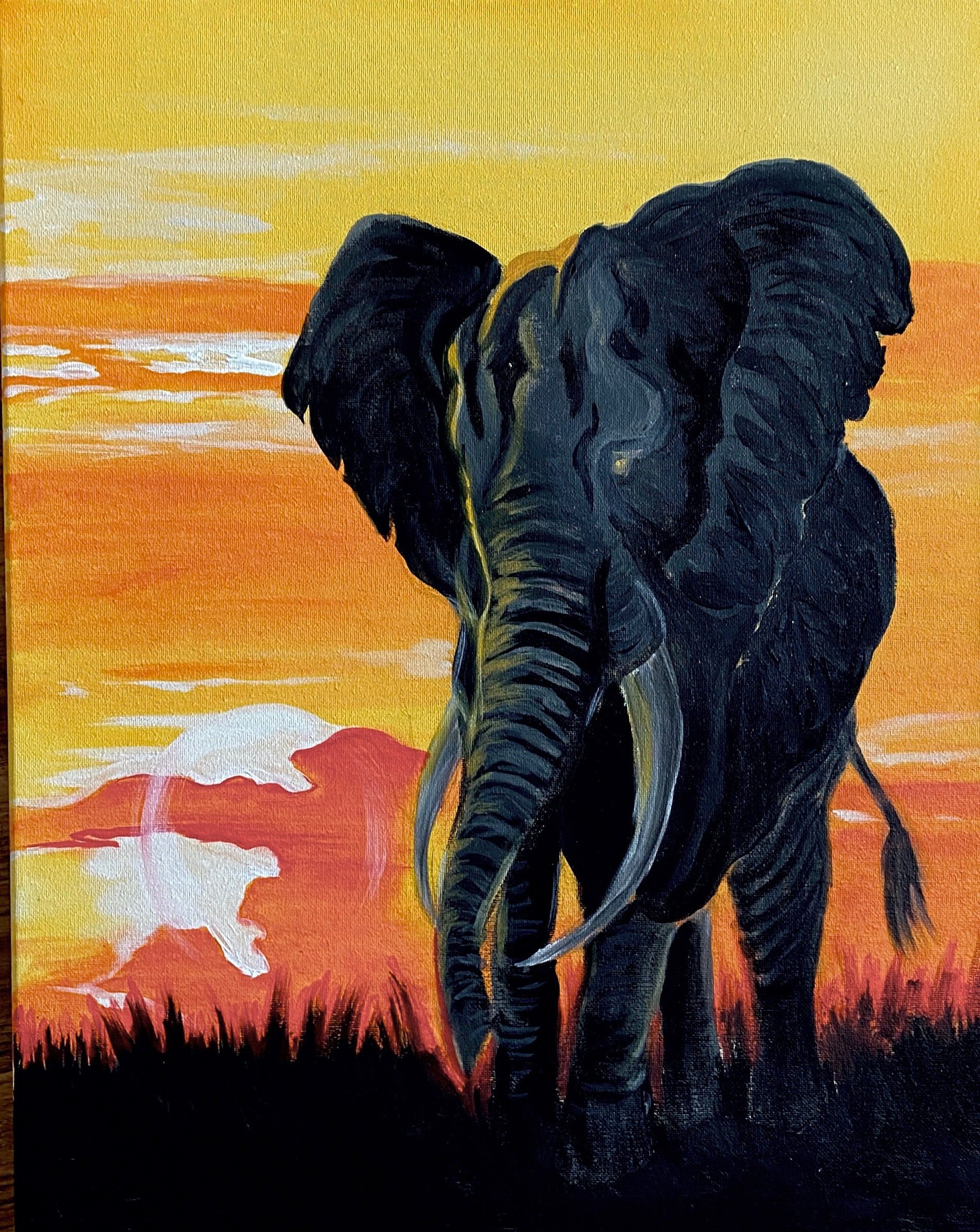 Image of painting called 'Elephant Sunset '