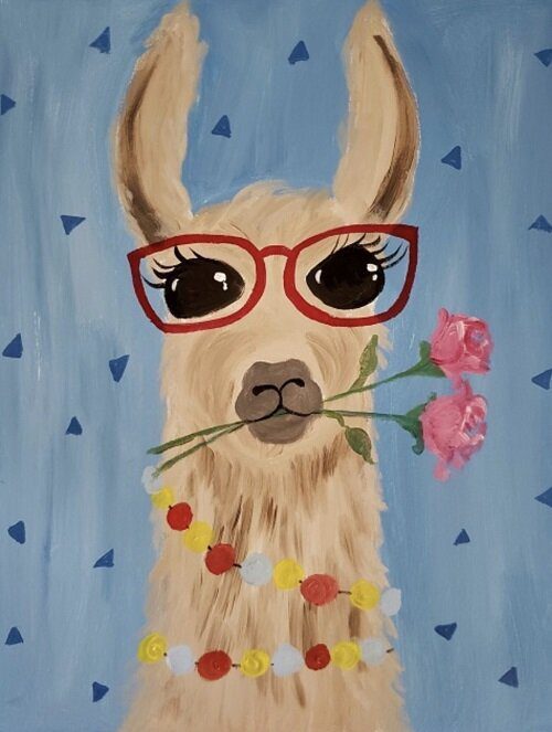 Image of painting called Charming "Llama" Paint and Sip Painting Event