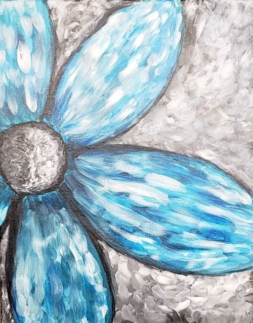 Image of painting called Blue flower Paint and Sip Painting at Cool River Pizza in Rocklin