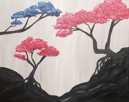 Image of painting called Paint and sip this beautiful "Bonsai Trees" painting at Crystal Vibez in Sacramento.