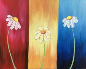 Trio of Daisies Paint and Sip Painting event paint and sip