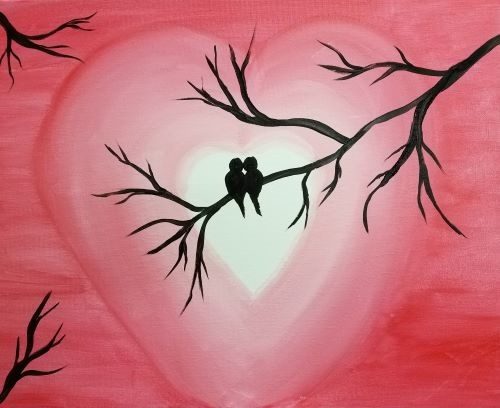 Image of painting called Valentine fun with this beautiful Love Birds paint and sip painting event