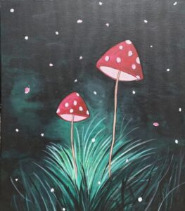Image of painting called Paint and Sip: Stunning "Midnight Mushrooms" Painting