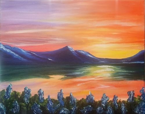 Mountain Sunset paint and sip painting event with Painting and Vino Sacramento