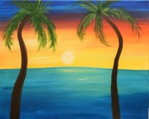 Palm Sunrise paint and sip painting event paint and sip
