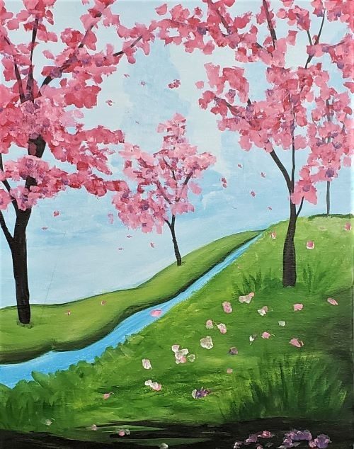 Pink Spring Paint and Sip painting event