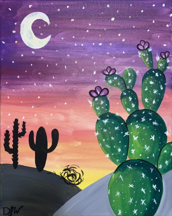 Enjoy this beautiful Prickly Pear Twilight paint and sip painting event