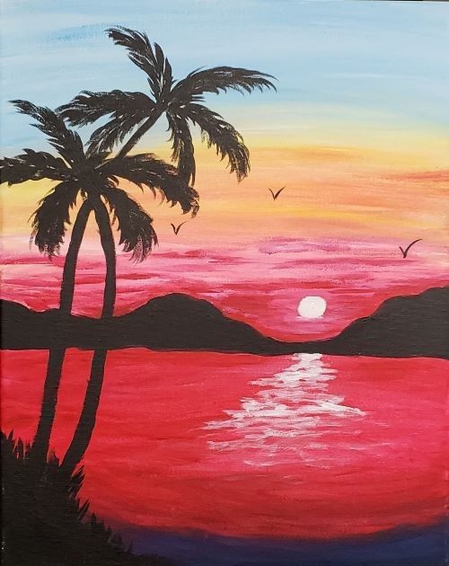 Image of painting called Painting of a Stunning Islands Red Sunset