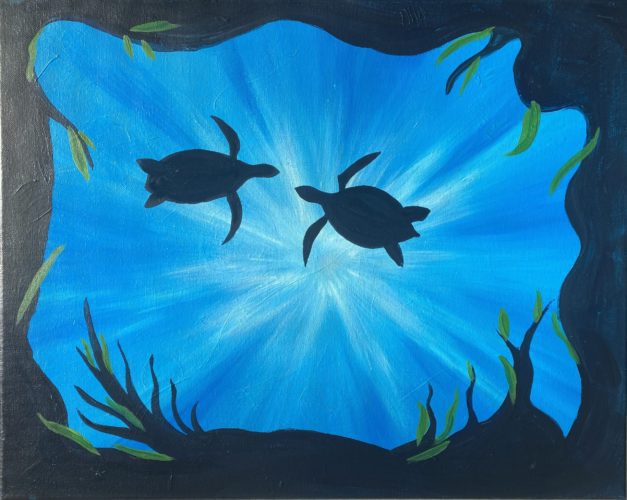 Image of painting called Cute "Sea Turtles" Paint and Sip Painting