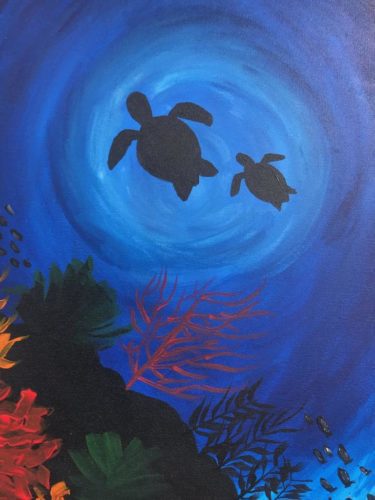 Image of painting called Swim on into this Sea Turtles paint and sip painting event at Back Forty in Roseville