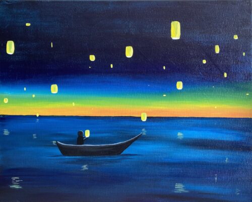 Floating Lanterns paint and sip painting event paint and sip