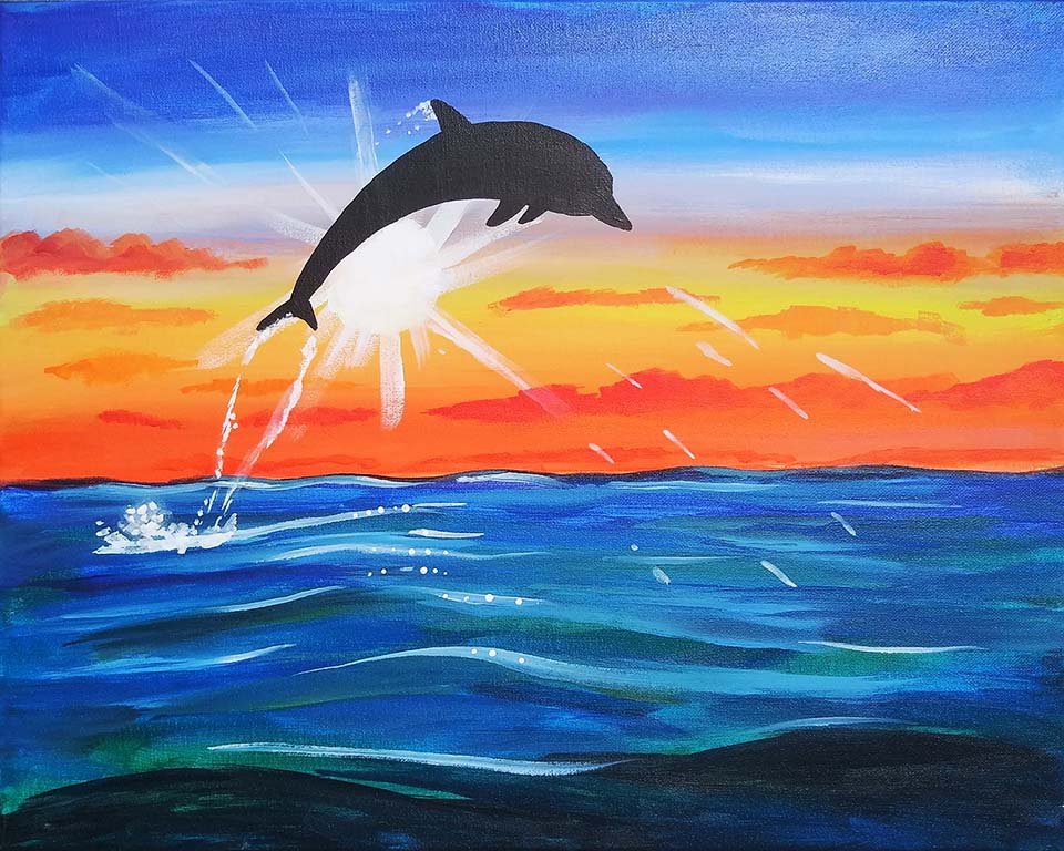 Sunburst_Dolphin | Painting and Vino