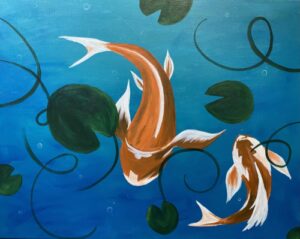 Lilypad and Koi paint and sip painting event with Painting and Vino Sacramento