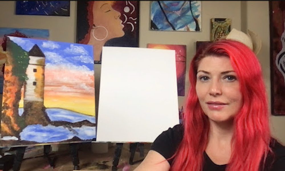 Friends following an on-demand paint and sip video class at home