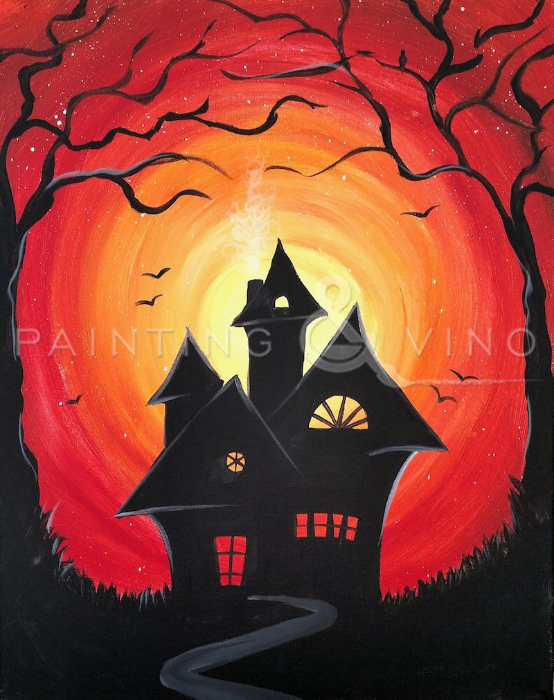 Image of painting called "Spooky Lane" Paint and Sip in Huntington Beach