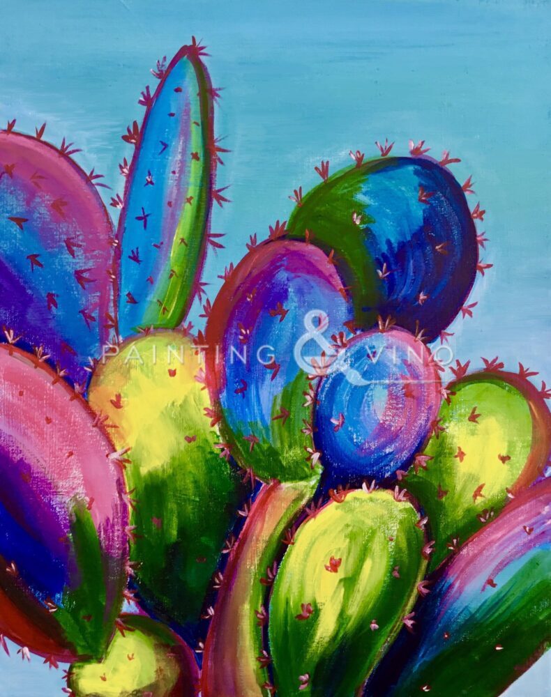 Colorful Cactus Painting paint and sip