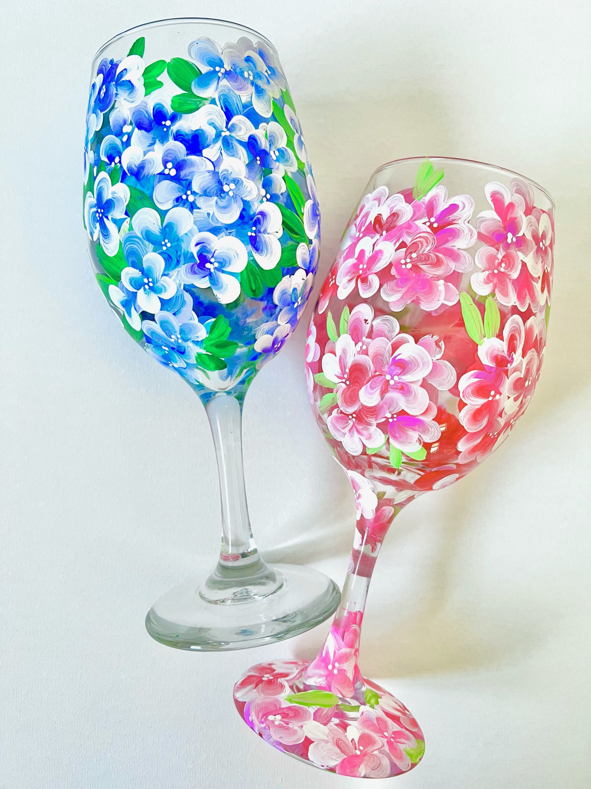 Image of painting called 'Hydrangeas' -Includes Two Wine Glasses