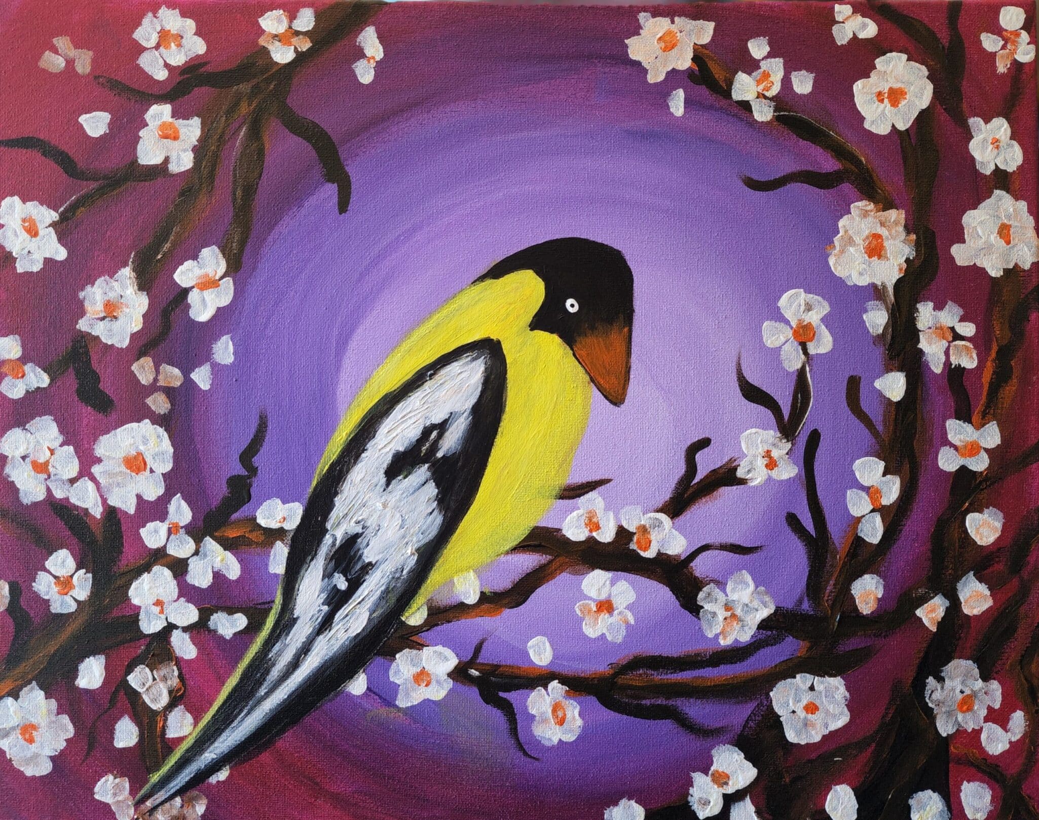 Image of painting called Golden Finch paint and sip painting event.