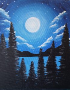 Image of painting called Beautiful Blue Moonrise paint and sip painting