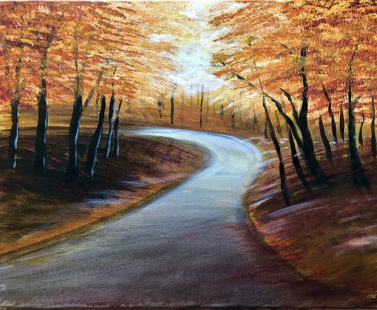 Image of painting called Autumn in the Woods paint and sip painting event at The Union in Roseville