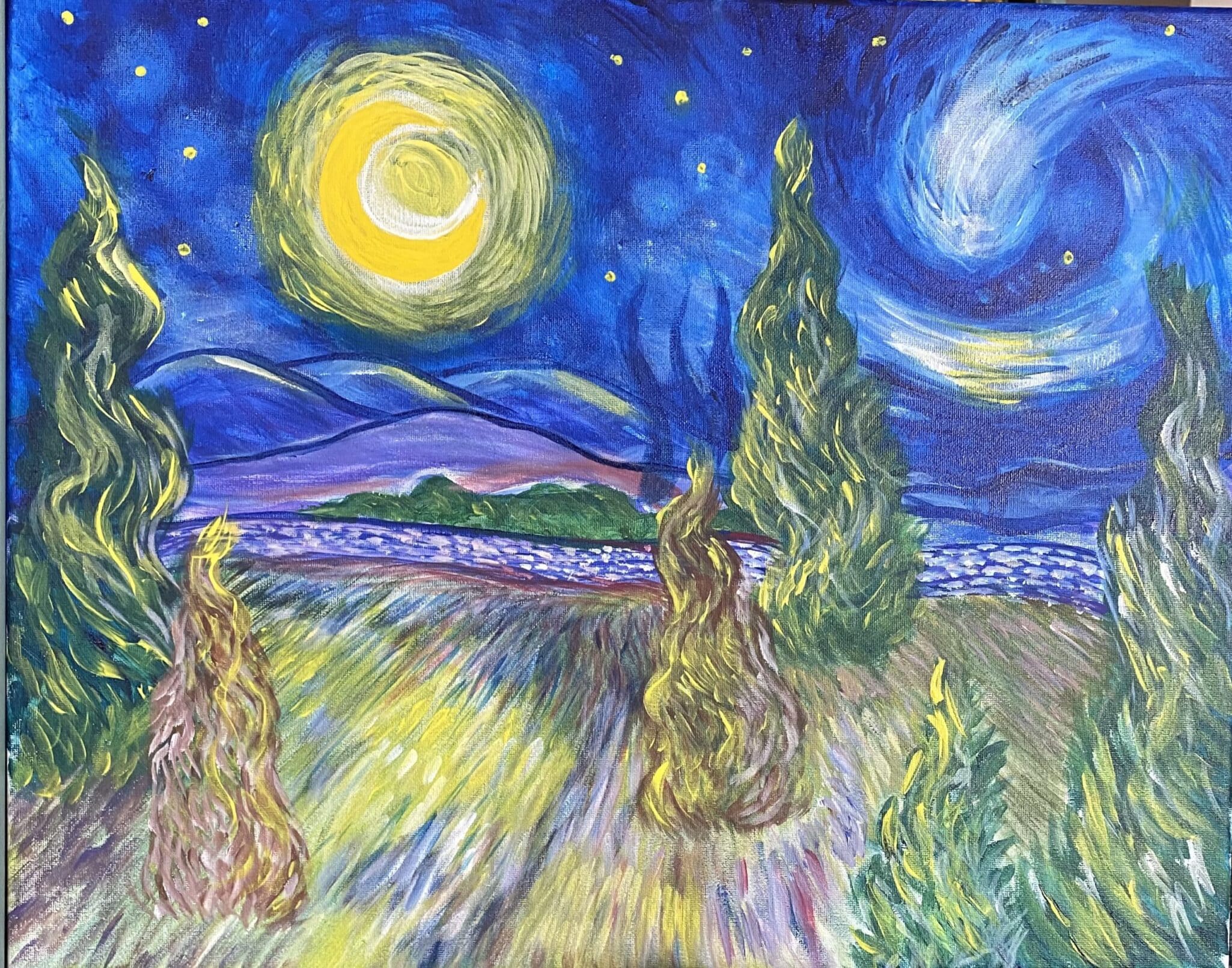 Image of painting called Starry night Paint and Sip event in San Clemente