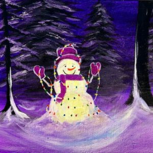 Lighted Snowman is a fun holiday and winter landscape painting