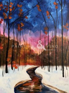 Image of painting called Snowy Path Paint and Sip at Roadhouse Cinemas