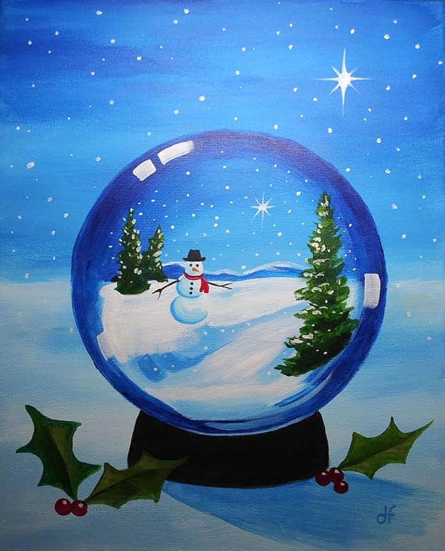 Snowglobe snowman | Painting & Vino