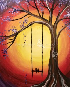 Image of painting called Birdies on a Swing Paint and Sip at Bawker Bawker Cider