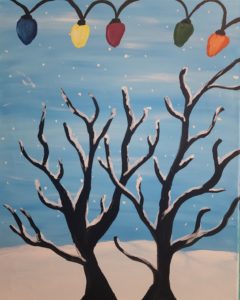 Image of painting called Christmas Lights paint and sip painting event at River City Brewing Co.