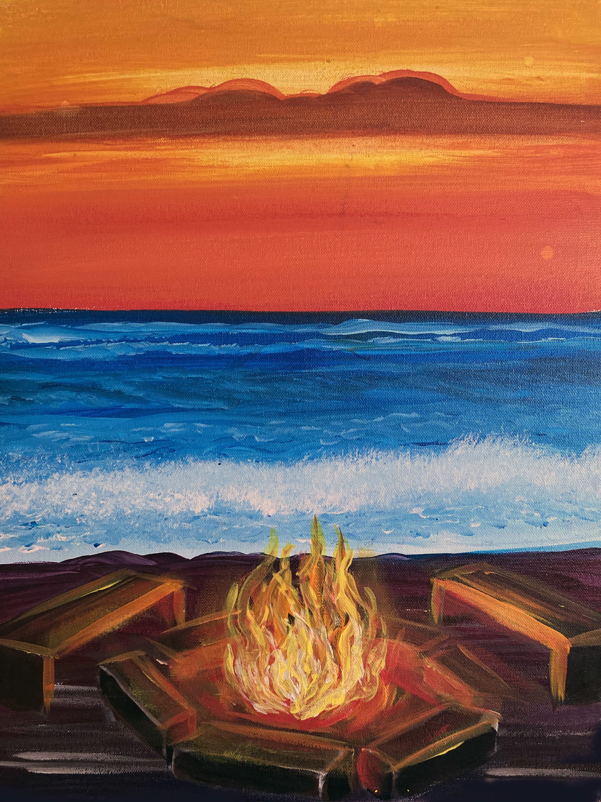 Beach pit fire | Painting and Vino