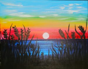 Image of painting called Paint and Sip this Serene Seagrass Sunset