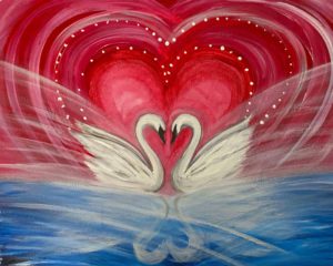 Image of painting called Swans and lovers' Valentines paint and sip event