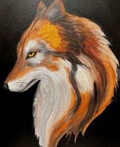 Image of painting called Fiery Wolf- Paint and Sip