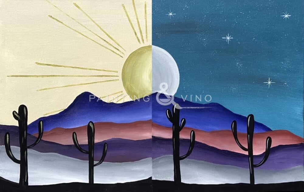 Partner Night and Day Desert Sun and Moon Paint and Sip Paint Night paint and sip