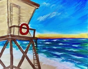 Image of painting called 'Life guard tower and beach'